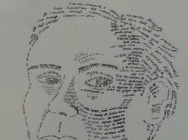 Caligrama de Irene Mart&iacute;nez Carvalho que representa al poeta Antonio Machado con uno de sus poemas m&aacute;s conocidos.